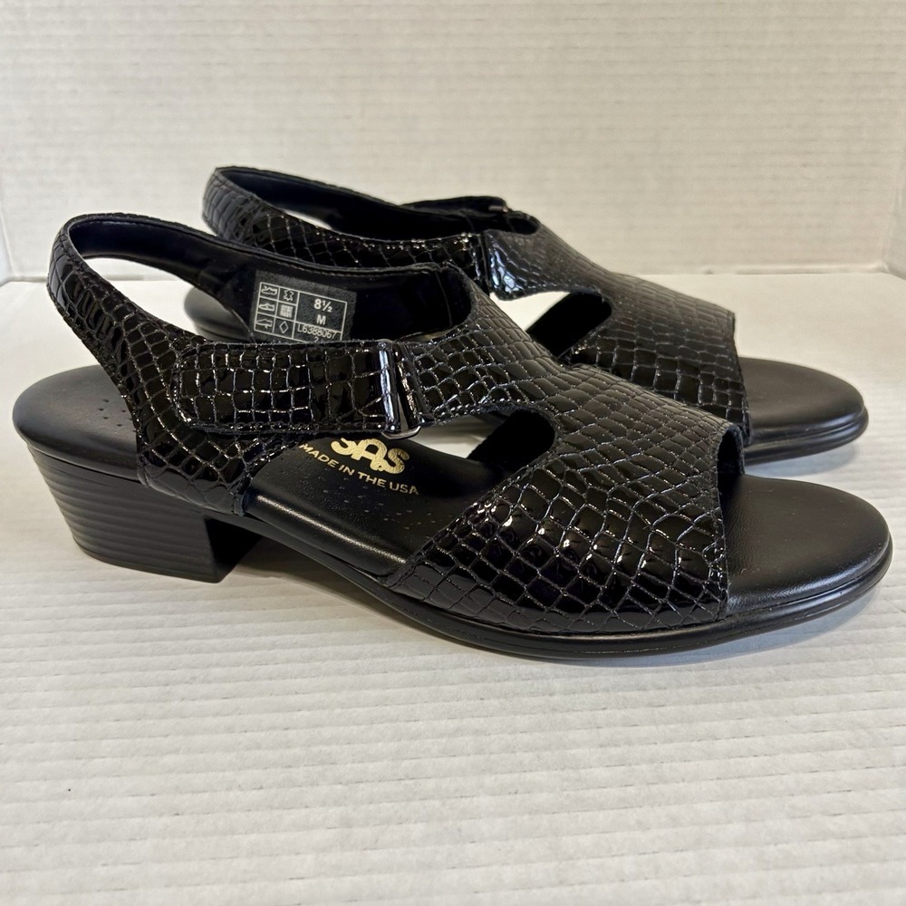 SAS Tripad Comfort Women's Black Patent Croc Slingback Sandals Size 8.5 M